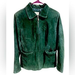 St. John’s Bay Washable Green Suede Leather Zip Up Lined Jacket Pockets Medium